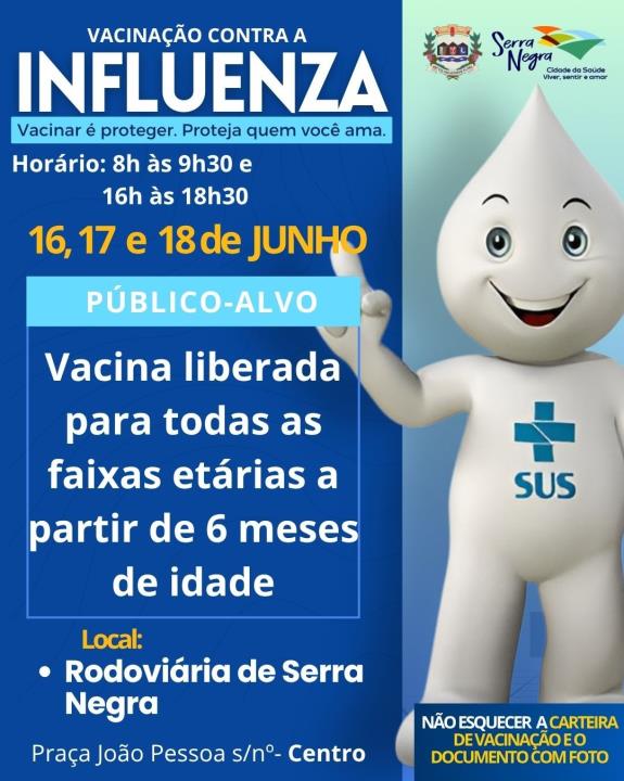 PREFEITURA FARÁ VACINAÇÃO CONTRA A GRIPE NA RODOVIÁRIA NOS DIAS 16, 17 E 18 DE JUNHO