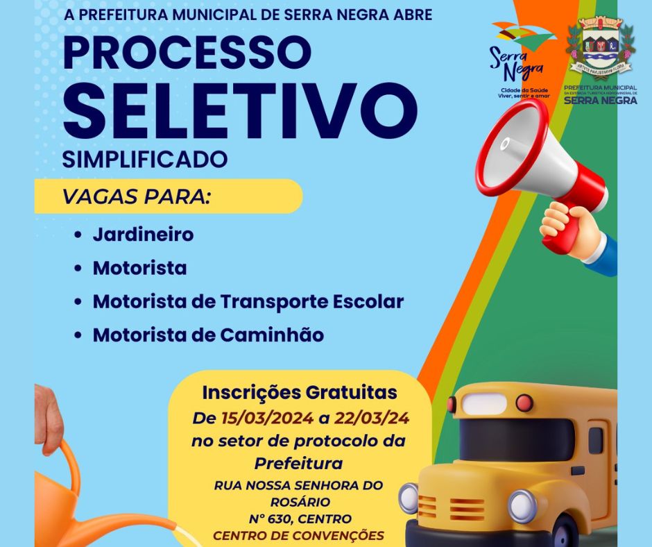 PREFEITURA ABRIU PROCESSO SELETIVO PARA PREENCHER VAGAS DE JARDINEIRO E MOTORISTA