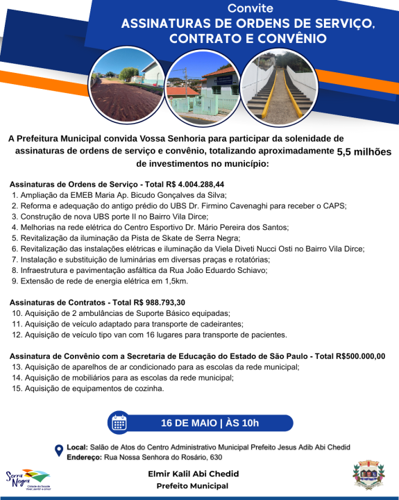 CONVITE | ASSINATURAS DE ORDENS DE SERVIÇO, CONTRATO E CONVÊNIO ✍