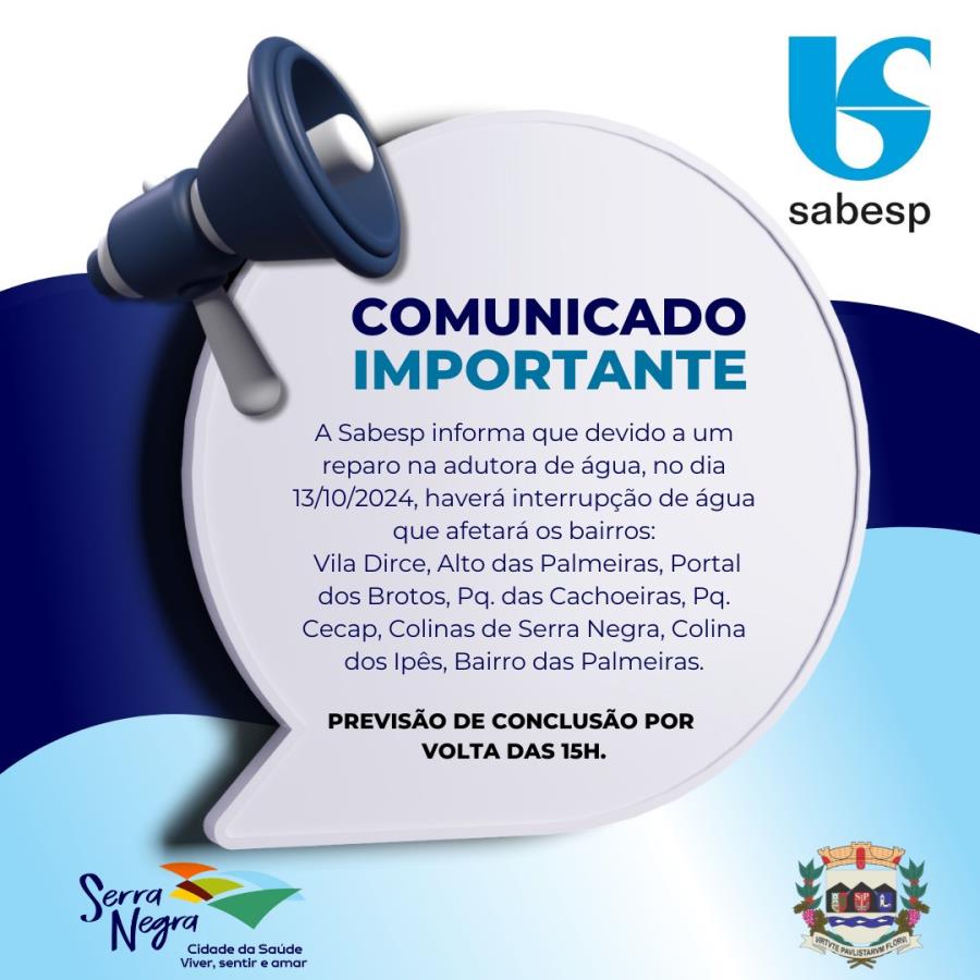 Comunicado da Sabesp - reparos em rede de água