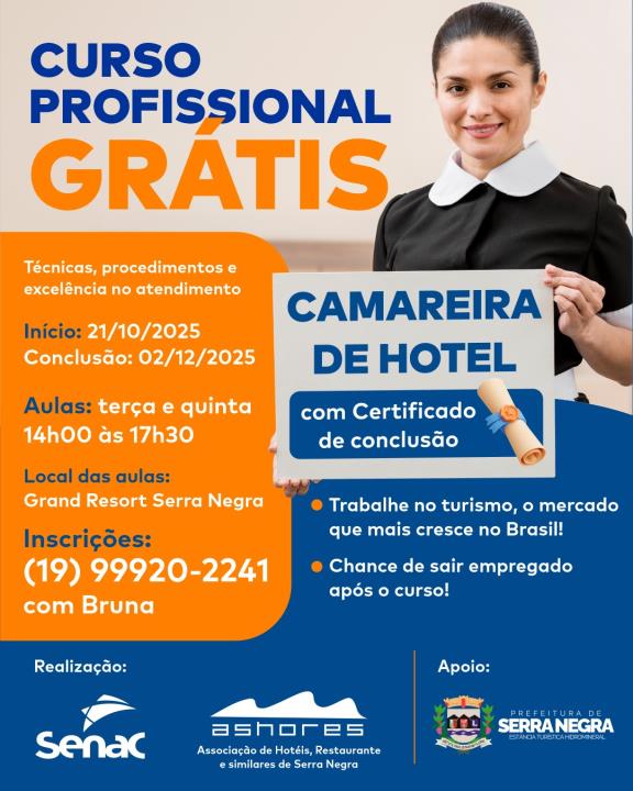 🎓 CURSO PROFISSIONAL GRATUITO – CAMAREIRA DE HOTEL 🏨