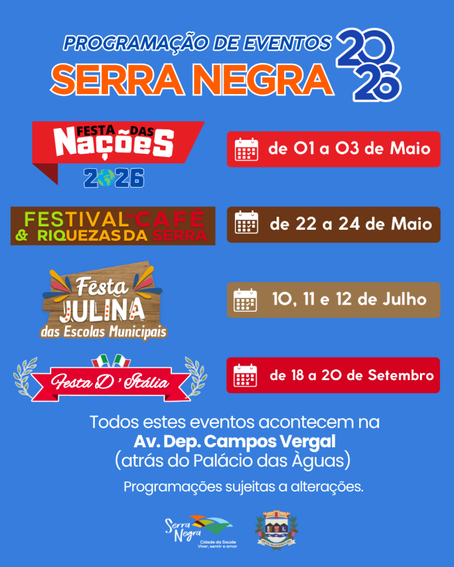 Serra Negra já tem datas marcadas para grandes momentos! 🎉