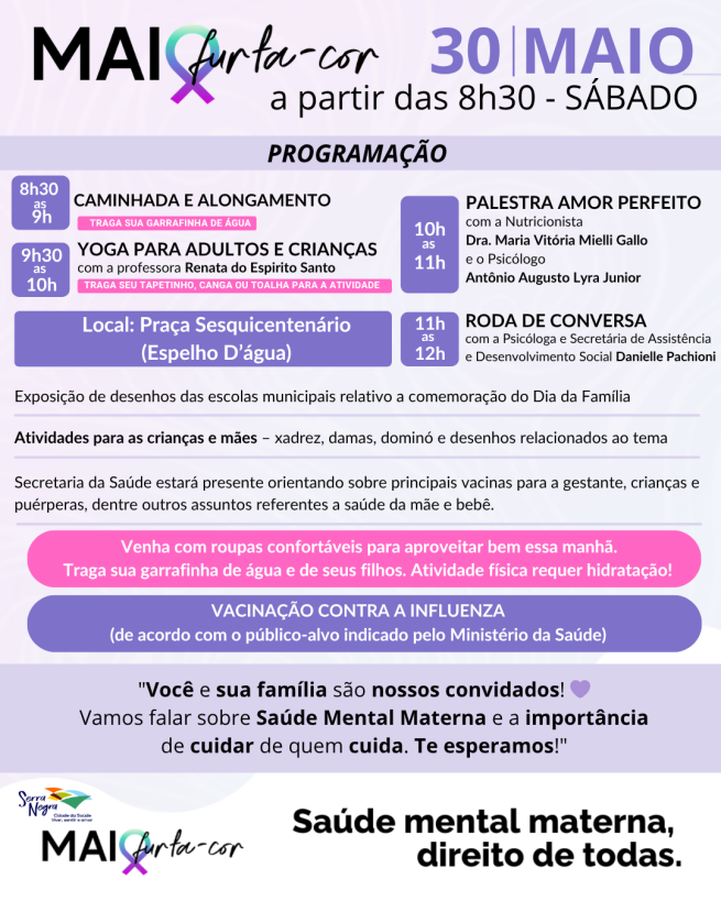 Maio Furta-Cor – 5ª edição | Saúde Mental Materna e Dia da Família