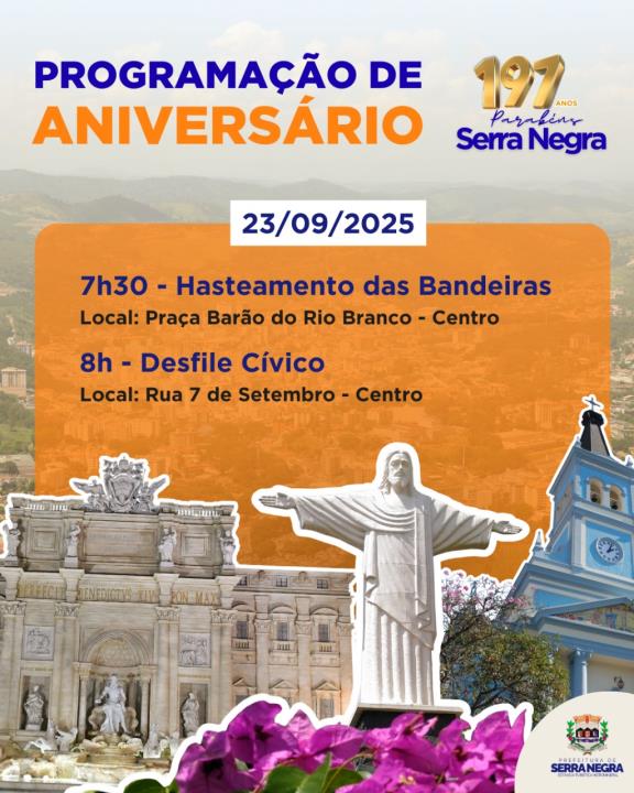 Serra Negra completa 197 anos no dia 23 de setembro e a cidade está em festa!