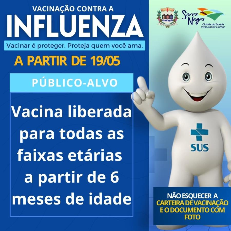 VACINAÇÃO CONTRA O VÍRUS INFLUENZA ESTÁ LIBERADA PARA TODA A POPULAÇÃO
