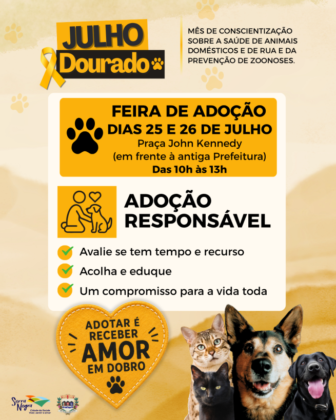 Feira de Adoção de Animais acontece nos dias 25 e 26 de julho em Serra Negra