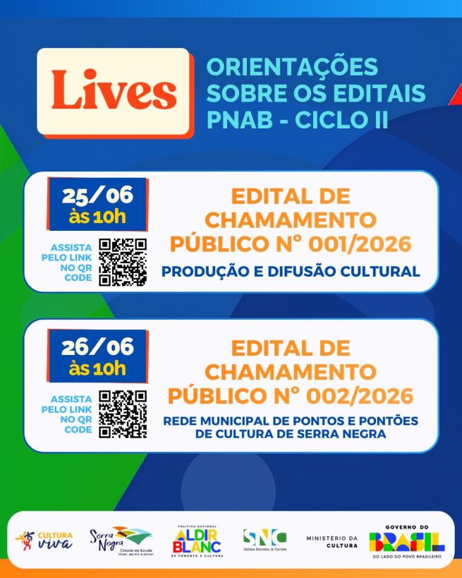 Prefeitura de Serra Negra realiza lives sobre editais da Política Nacional Aldir Blanc – Ciclo II