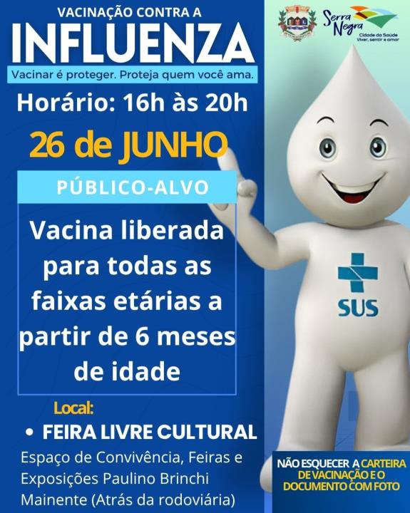 FEIRA LIVRE CULTURAL TERÁ VACINAÇÃO CONTRA A GRIPE NO DIA 26 DE JUNHO