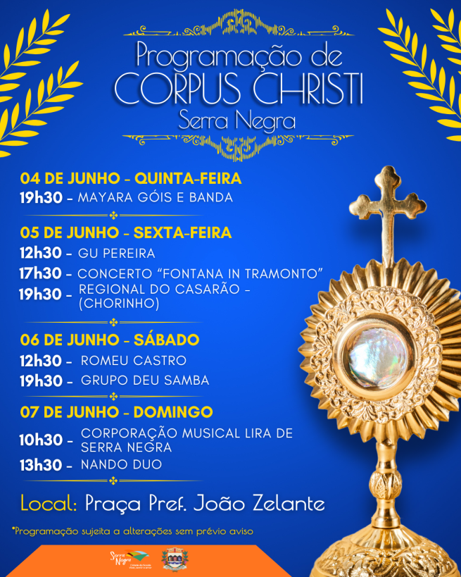 Confira a programação especial do feriado prolongado de Corpus Christi