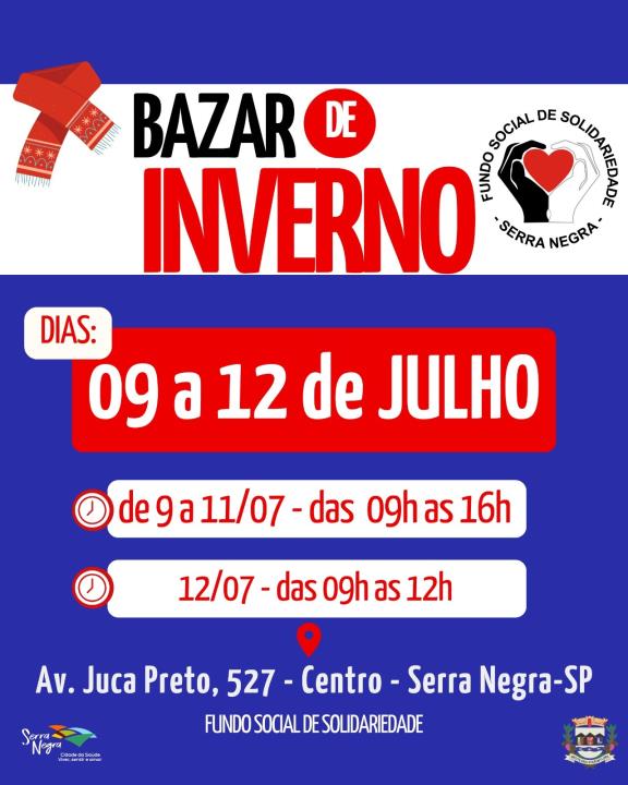 🧣❄️ Vem aí o Bazar de Inverno do Fundo Social de Solidariedade de Serra Negra!