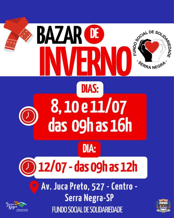 🧣❄️ Vem aí o Bazar de Inverno do Fundo Social de Solidariedade de Serra Negra!