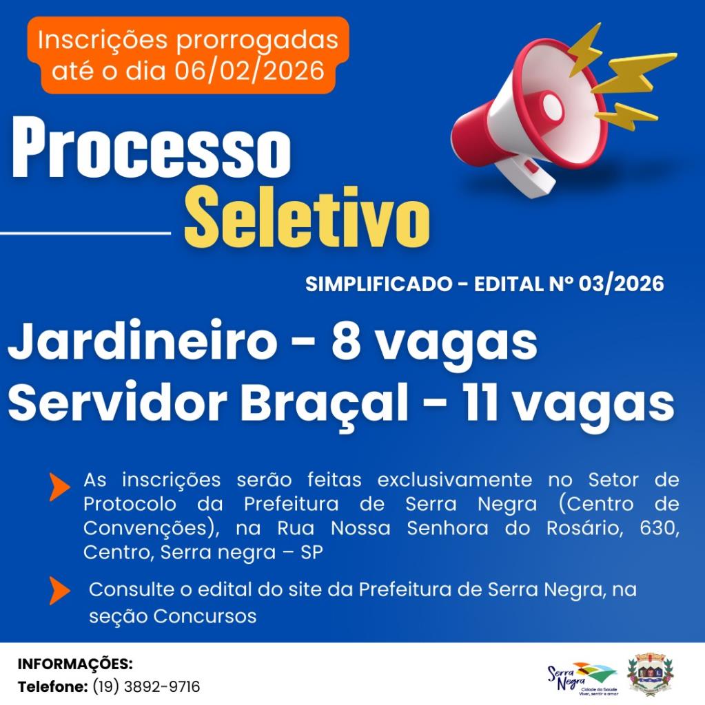 INSCRIÇÕES PRORROGADAS NO PROCESSO SELETIVO PARA JARDINEIRO E SERVIDOR BRAÇAL
