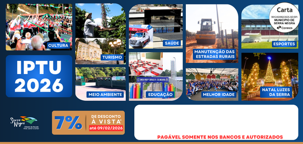 Em consulta aos Correios, a Prefeitura de Serra Negra foi informada de que ainda não ocorreu a entrega dos carnês do IPTU 2026 em diversas localidades do município. Por esse motivo