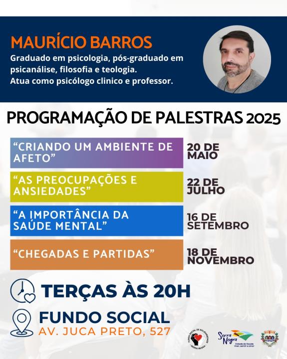 FUNDO SOCIAL DE SOLIDARIEDADE PROMOVERÁ CICLO DE PALESTRAS COM O PSICÓLOGO MAURÍCIO BARROS EM