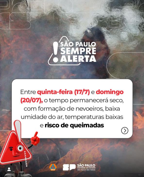 ALERTA PARA O TEMPO SECO E RISCO DE QUEIMADAS