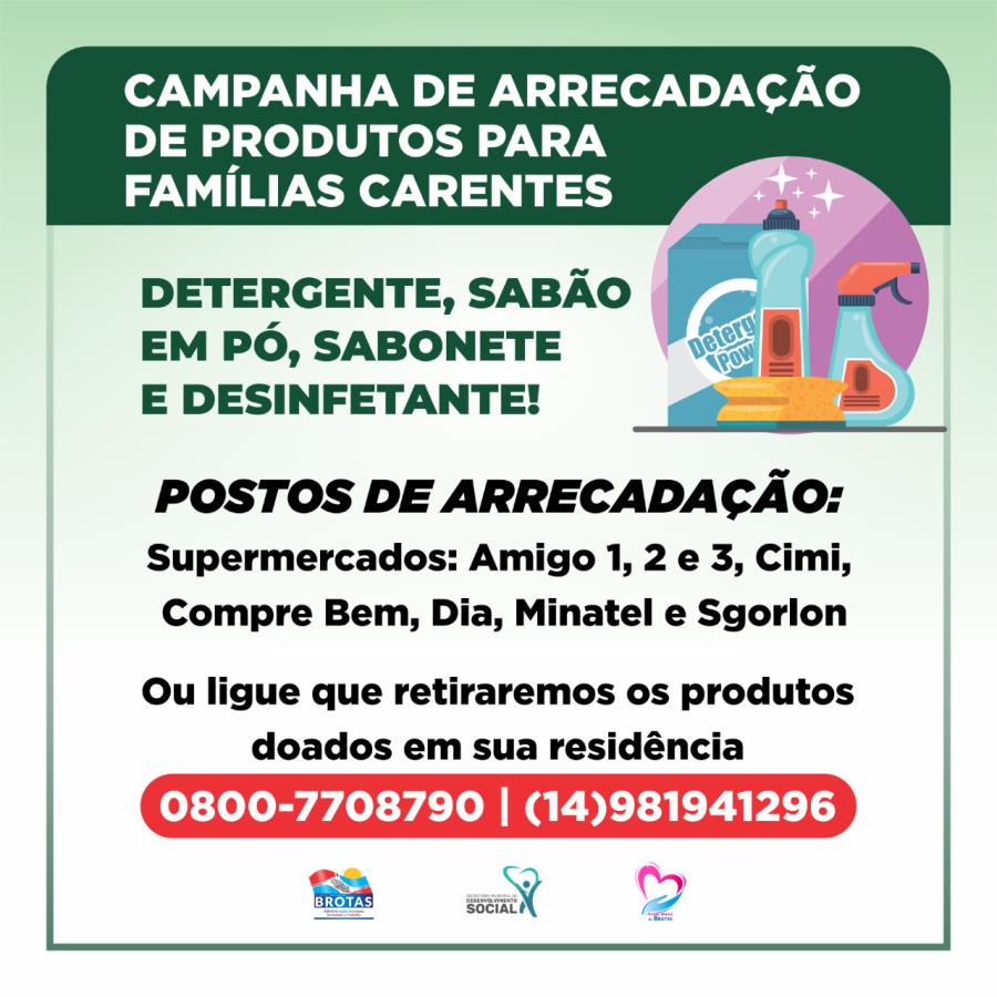 Campanha de Arrecadação de produtos de limpeza e de higiene