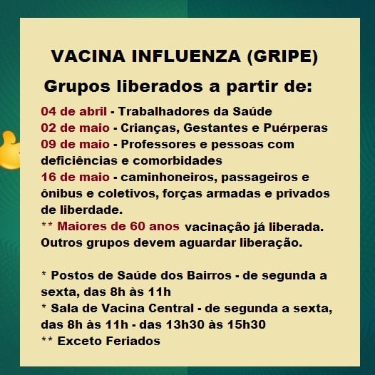 Calendário de vacina Influenza