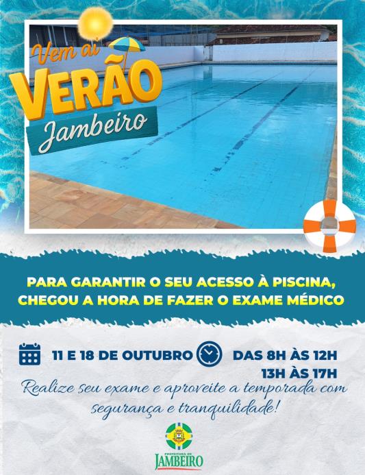 PISCINAS DE JAMBEIRO PRONTAS PARA O VERÃO: AGENDA DE EXAMES MÉDICOS JÁ ABERTA!