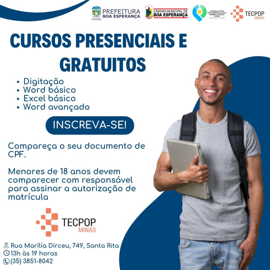 CURSOS PRESENCIAIS E GRATUITOS DE INFORMÁTICA