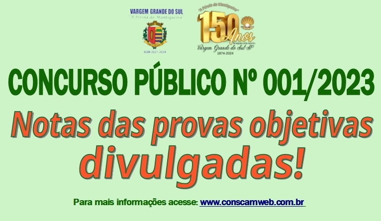 AS NOTAS DAS PROVAS OBJETIVAS DO CONCURSO PÚBLICO Nº 001/2023 FORAM DIVULGADAS