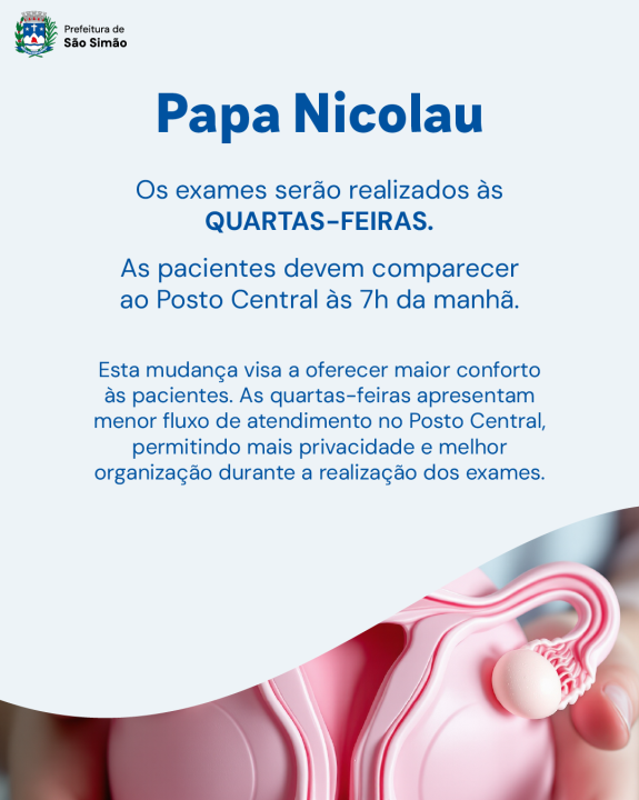 Papanicolau - Novo Horário às QUARTAS-FEIRAS