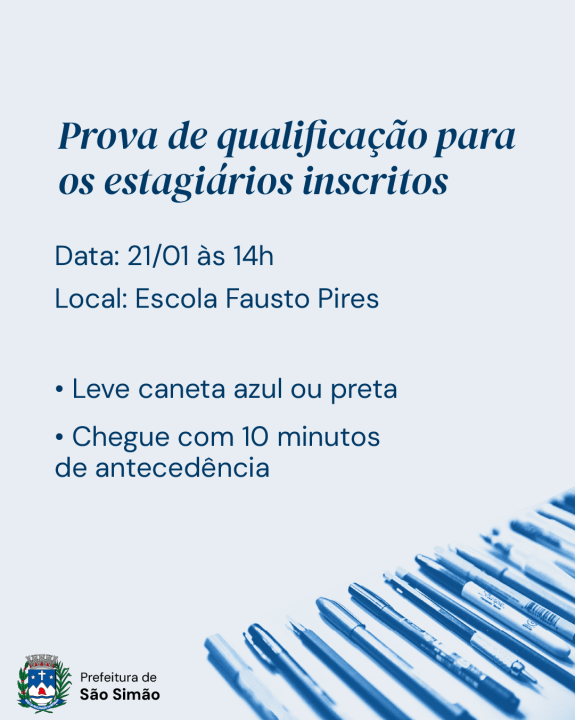 Prova de qualificação para os estagiários inscritos - 2025