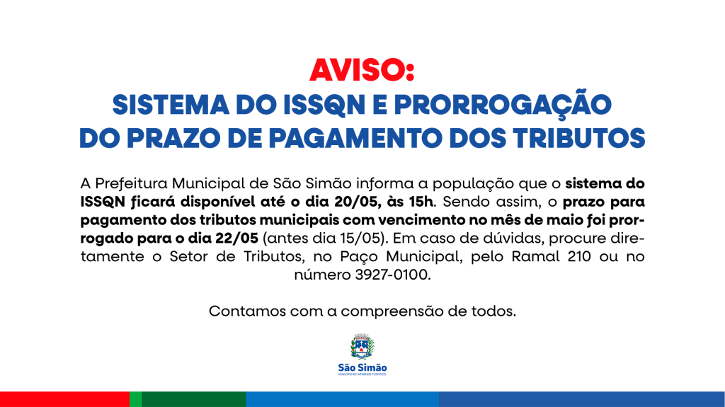 SISTEMA ISSQN E PRORROGAÇÃO DE PRAZO DE PAGAMENTO DE TRIBUTOS
