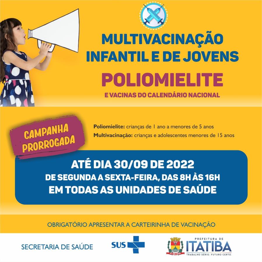 Contra a polio: Itatiba terá drive-thru de vacinação neste sábado (24/09)