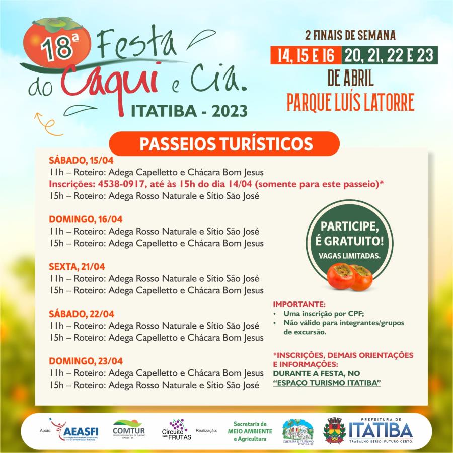 Festa do Caqui & Cia. terá passeio turístico gratuito por propriedades rurais