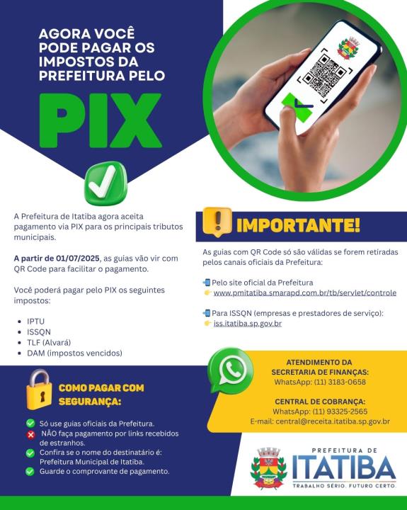 Secretaria de Finanças amplia formas de pagamento: PIX passa a ser aceito