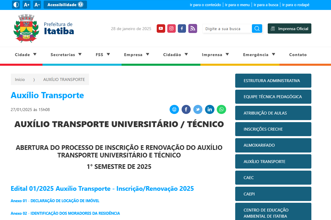 Educação abre inscrição e renovação do auxílio-transporte