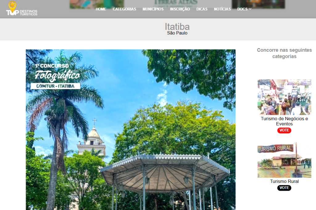 Votação popular para prêmios de turismo em que Itatiba concorre vão até 10/11