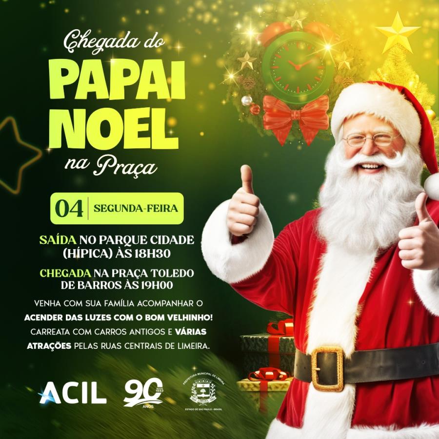 Papai Noel chega na Praça Toledo Barros nesta segunda-feira (4)