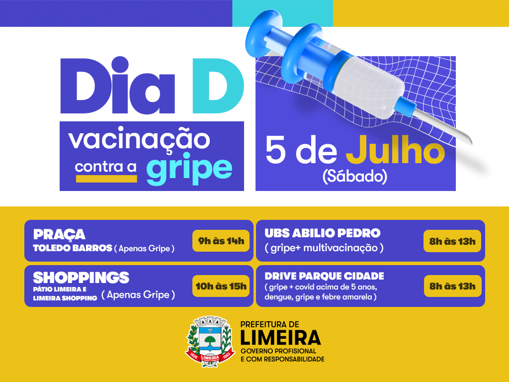 Saúde promove Dia D de Vacinação Contra a Gripe em shoppings e outros 3 locais neste sábado (5)