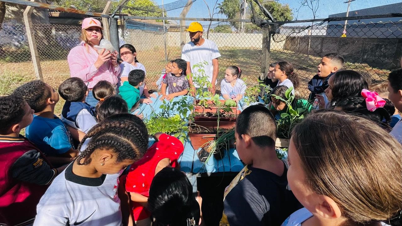 Alunos da escola Dona Marizinha realizam plantio de hortaliças e plantas aromáticas