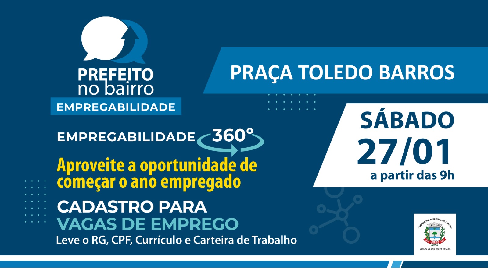 Praça Toledo Barros recebe projeto Prefeito no Bairro no dia 27; cadastro para empregos é destaque