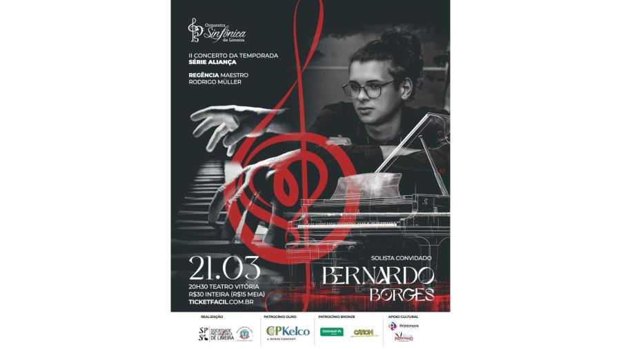 Orquestra Sinfônica recebe o solista Bernardo Borges no II Concerto da Série Aliança, nesta quinta (21)