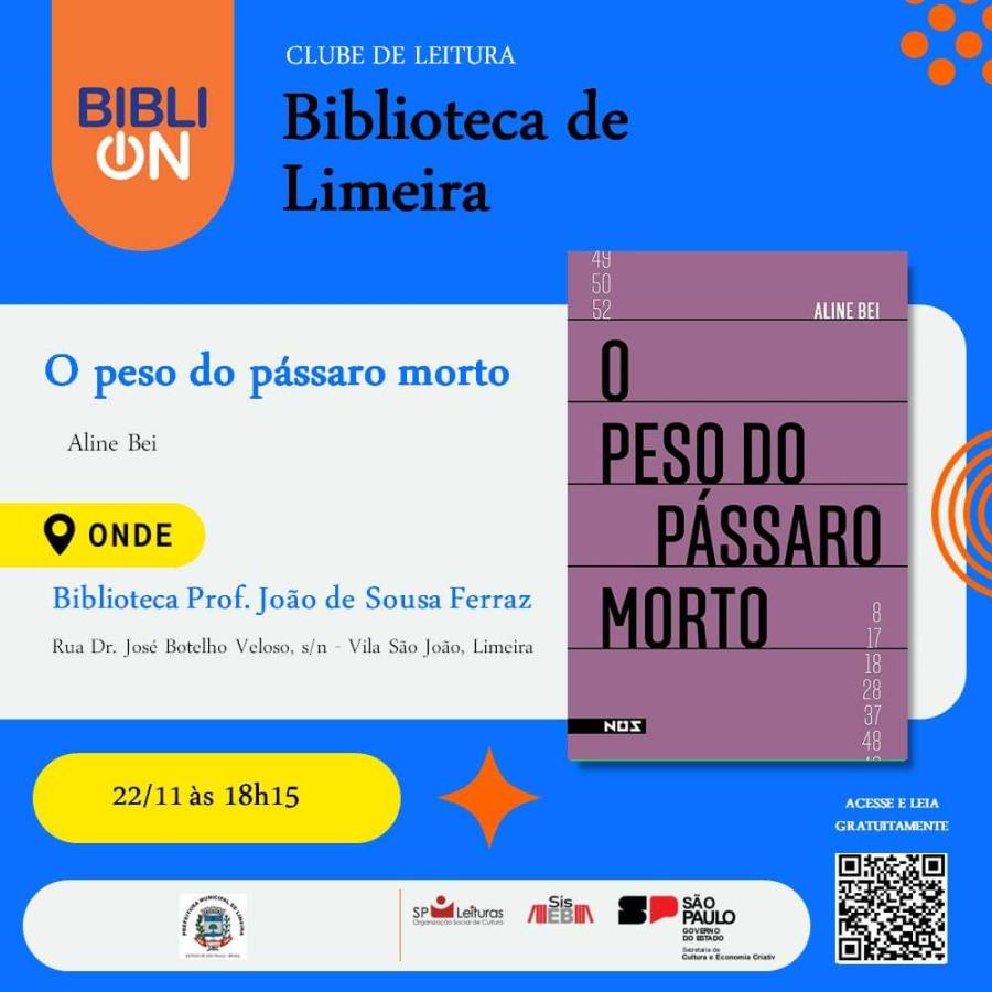 Clube de Leitura conversa sobre o livro “O peso do pássaro morto” nesta quarta (22)