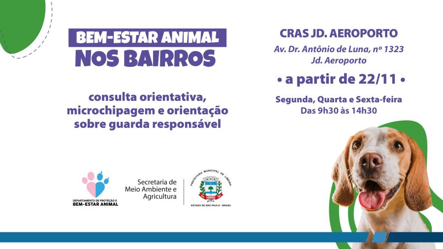 Bem-Estar Animal nos Bairros atenderá no Cras Aeroporto a partir de amanhã (22)