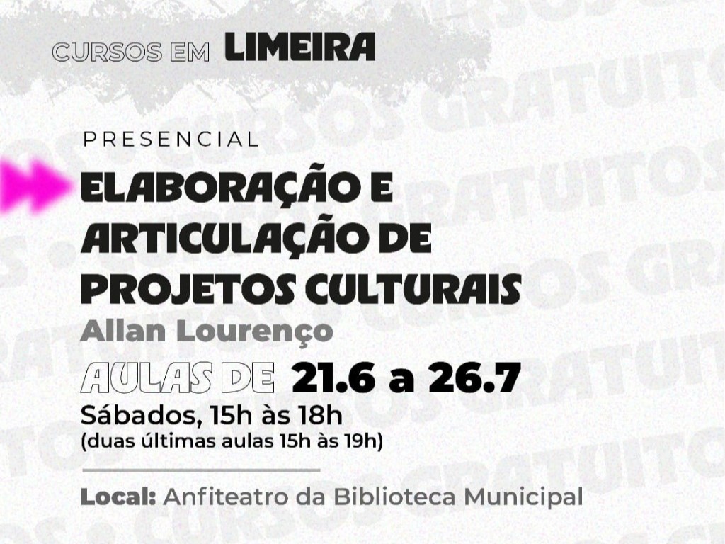 Capacitação em elaboração de projetos culturais recebe inscrições até domingo (1º); veja como participar