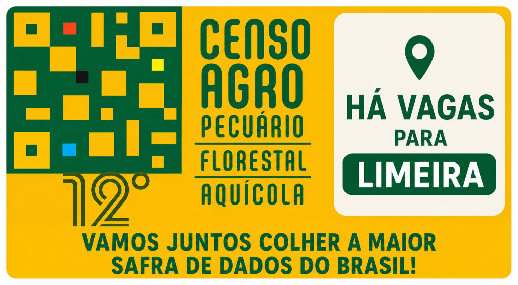 IBGE abre inscrições para processo seletivo com vagas em Limeira para o 12º Censo Agropecuário
