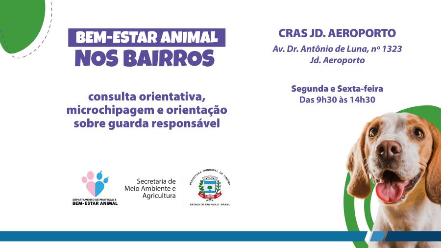 Bem-Estar Animal nos Bairros atenderá de segunda e sexta no Cras Aeroporto a partir de quarta-feira (4)