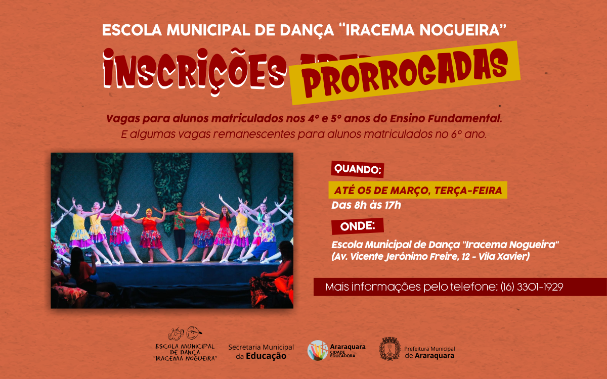 Escola Municipal de Dança: inscrições prorrogadas até a próxima terça-feira (05)