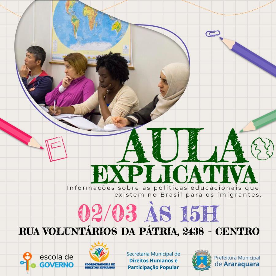 Aula sobre políticas educacionais para imigrantes no Brasil acontece neste sábado (2)