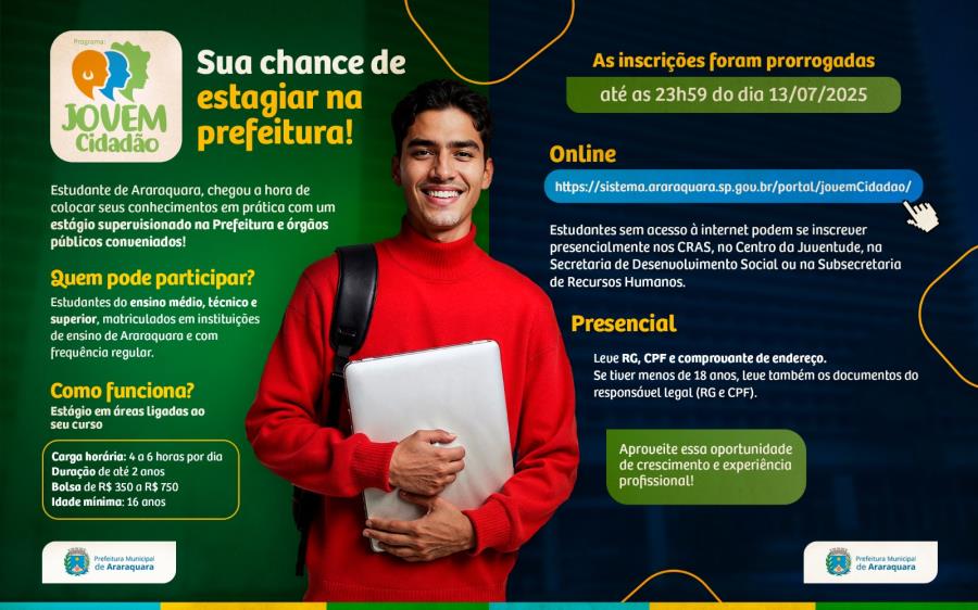 Prefeitura prorroga inscrições para o Programa Jovem Cidadão 2025