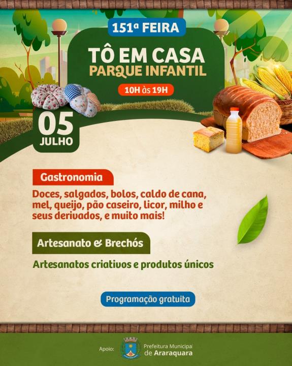 Feira Tô em Casa leva artesanato e gastronomia ao Parque Infantil