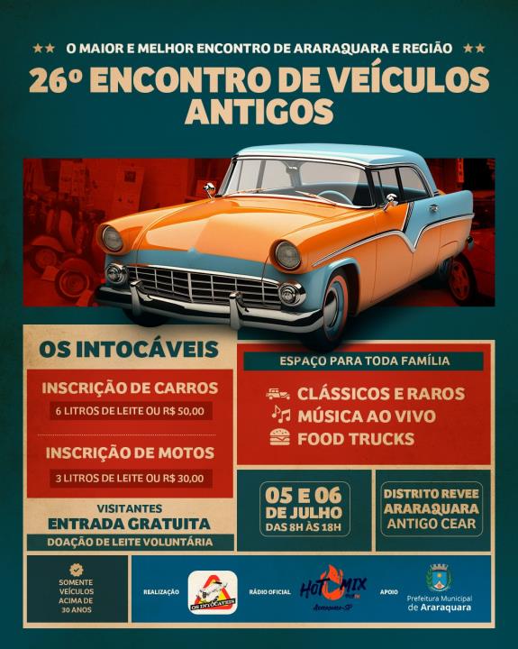 Araraquara recebe neste final de semana o 26º Encontro de Veículos Antigos
