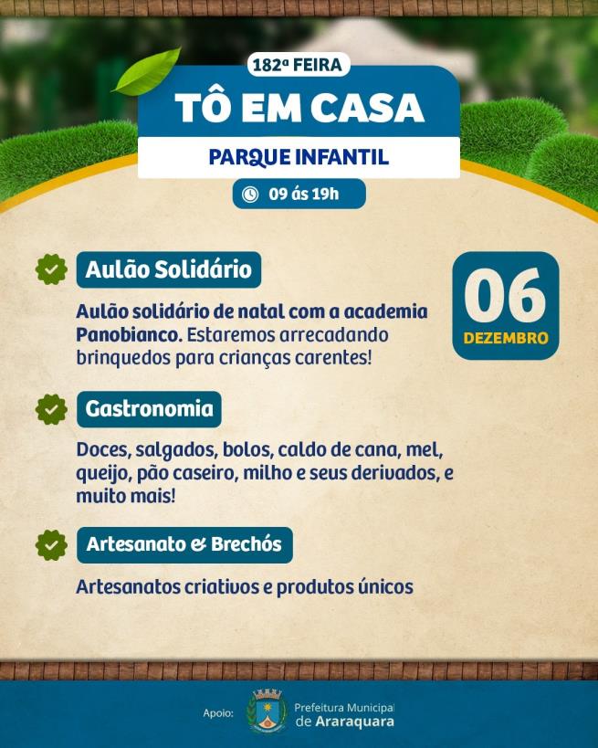 Feira “Tô em Casa” reúne artesanato e gastronomia neste sábado (6)
