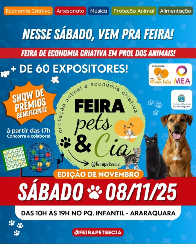 Feira Pets & Cia. reúne grupos e protetores independentes dedicados à causa animal no Parque Infantil (dia 8)