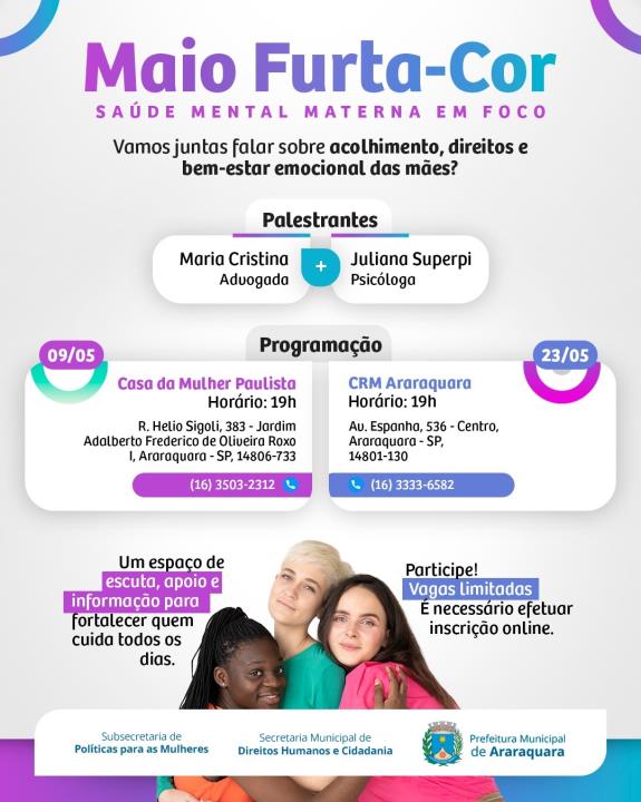 Maio Furta-Cor: Araraquara promove evento sobre saúde mental materna com enfoque em acolhimento e direitos